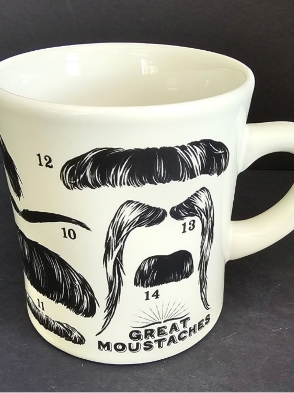 Great Moustaches Ceramic Mug - White with Black Print